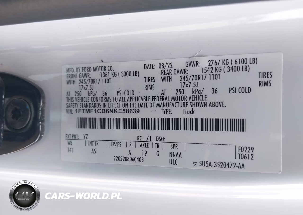 2022 Ford F-150 Xl VIN:1FTMF1CB6NKE58639 - 9