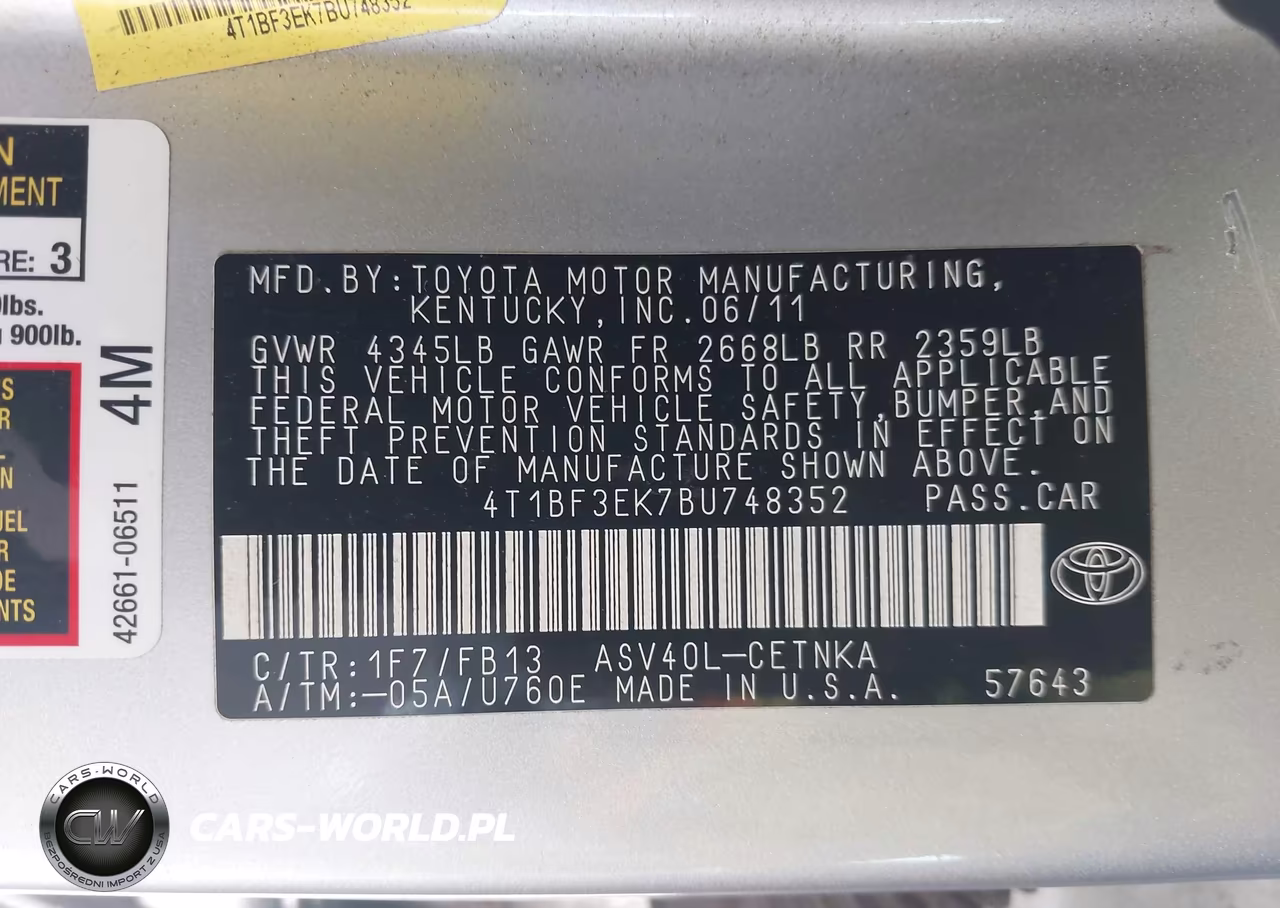 2011 Toyota Camry Le VIN:4T1BF3EK7BU748352 - 9