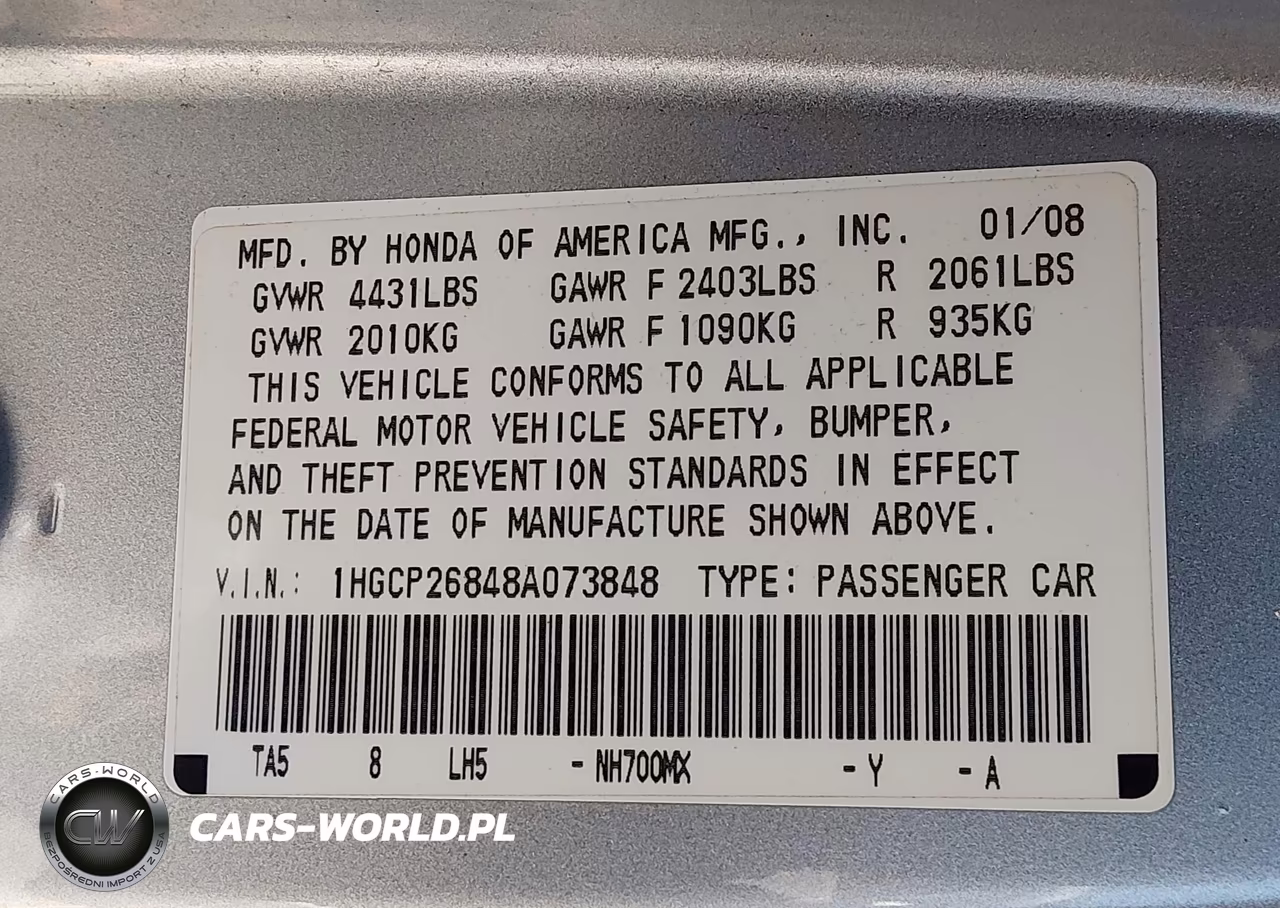 2008 Honda Accord 2.4 Ex-L VIN:1HGCP26848A073848 - 9