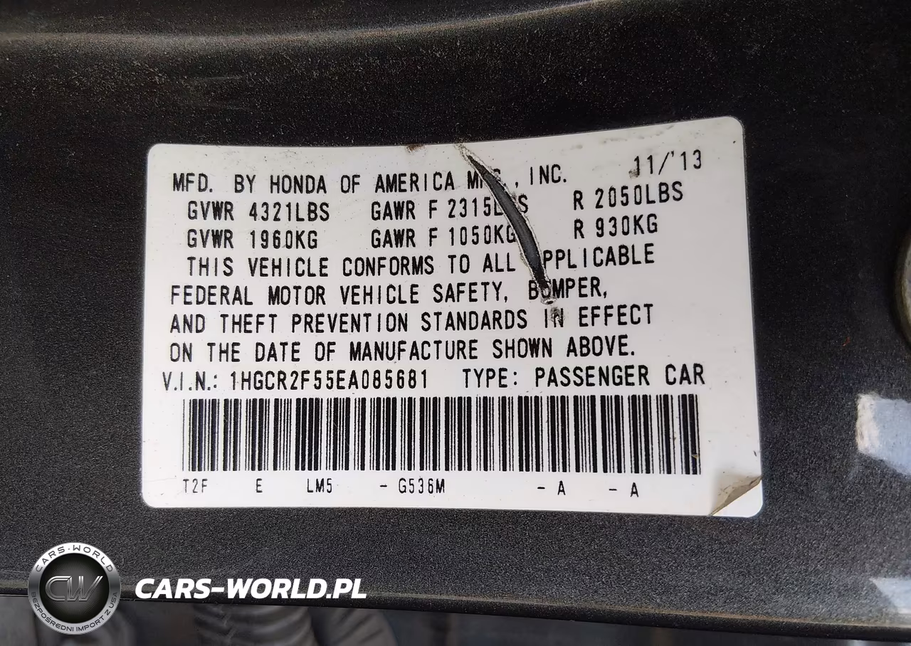 2014 Honda Accord Sport VIN:1HGCR2F55EA085681 - 9