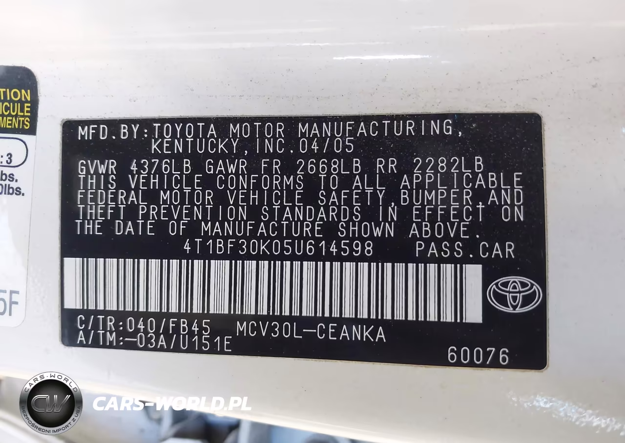 2005 Toyota Camry Le V6 VIN:4T1BF30K05U614598 - 9