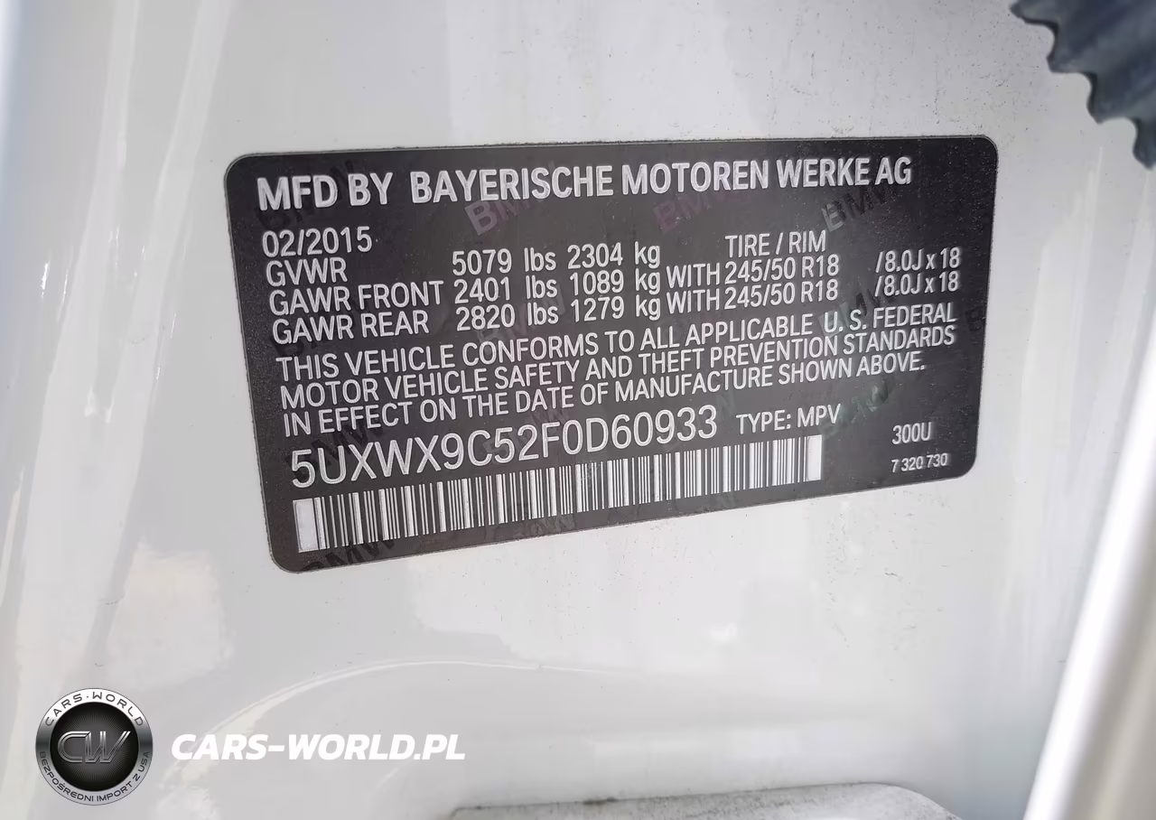 2015 BMW X3 xDrive28I VIN:5UXWX9C52F0D60933 - 9