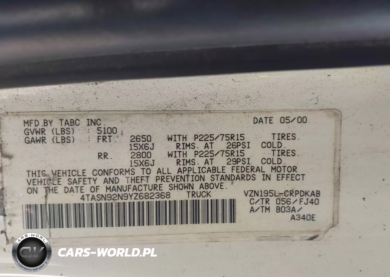 2000 Toyota Tacoma Prerunner V6 VIN:4TASN92N9YZ682368 - 9