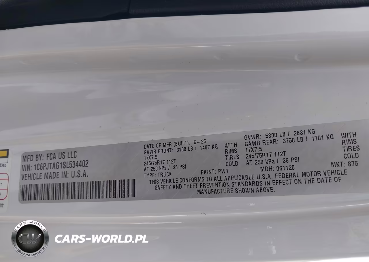 2025 Jeep Gladiator Sport VIN:1C6PJTAG1SL534402 - 9