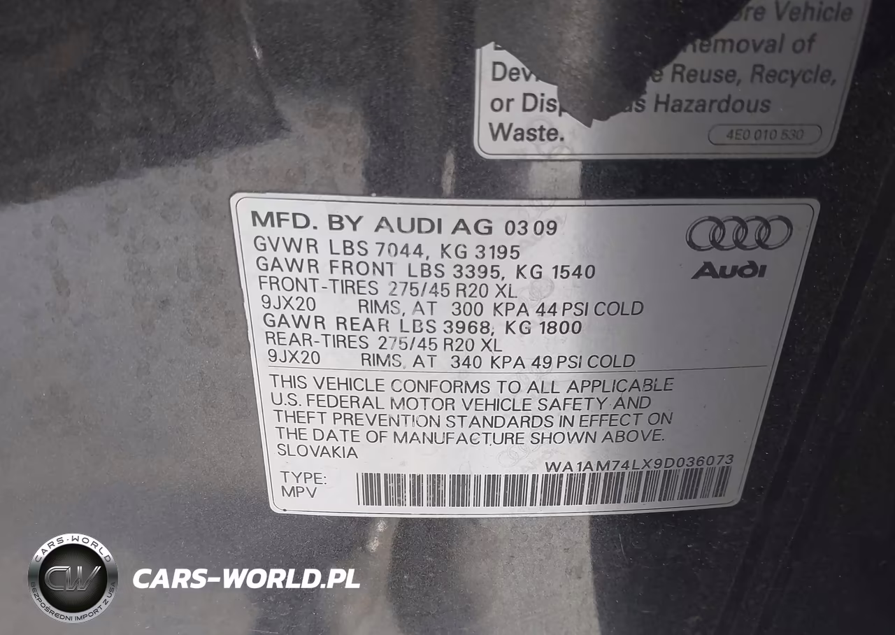 2009 Audi Q7 3.0 Tdi VIN:WA1AM74LX9D036073 - 9
