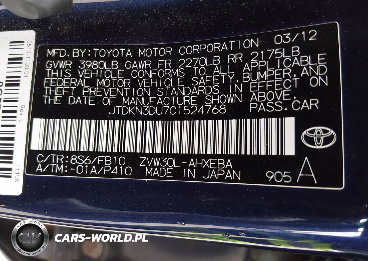 2012 Toyota Prius VIN:JTDKN3DU7C1524768 - 9