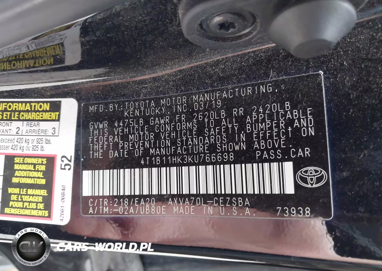 2019 Toyota Camry Se VIN:4T1B11HK3KU766698 - 9