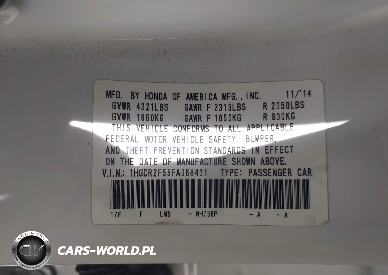2015 Honda Accord Sport VIN:1HGCR2F55FA068431 - 9