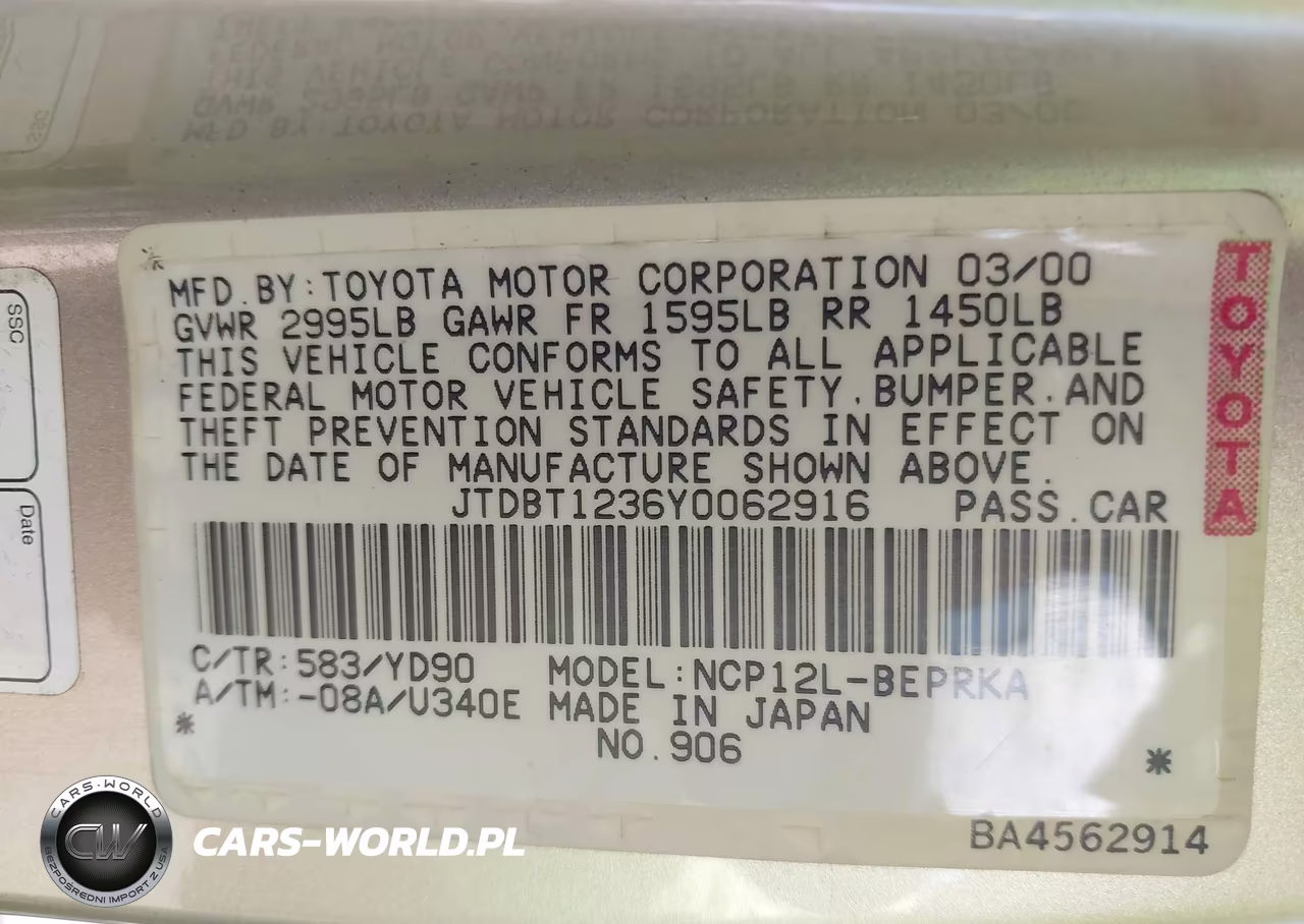 2000 Toyota Echo VIN:JTDBT1236Y0062916 - 9