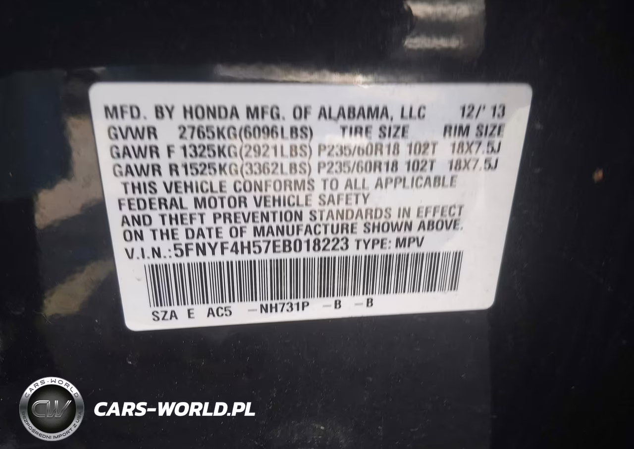2014 Honda Pilot Ex-L VIN:5FNYF4H57EB018223 - 9
