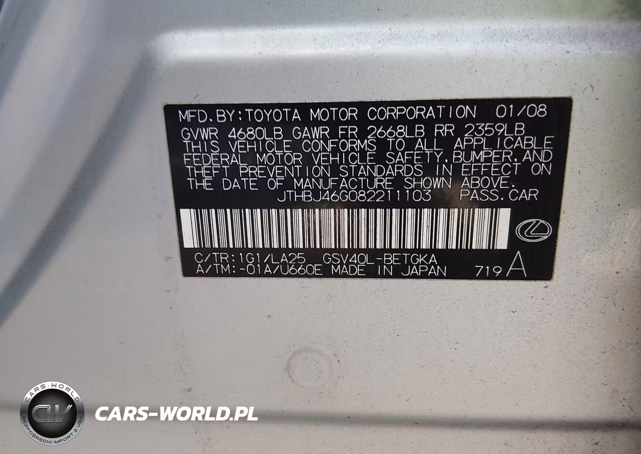 2008 Lexus Es 350 VIN:JTHBJ46G082211103 - 9