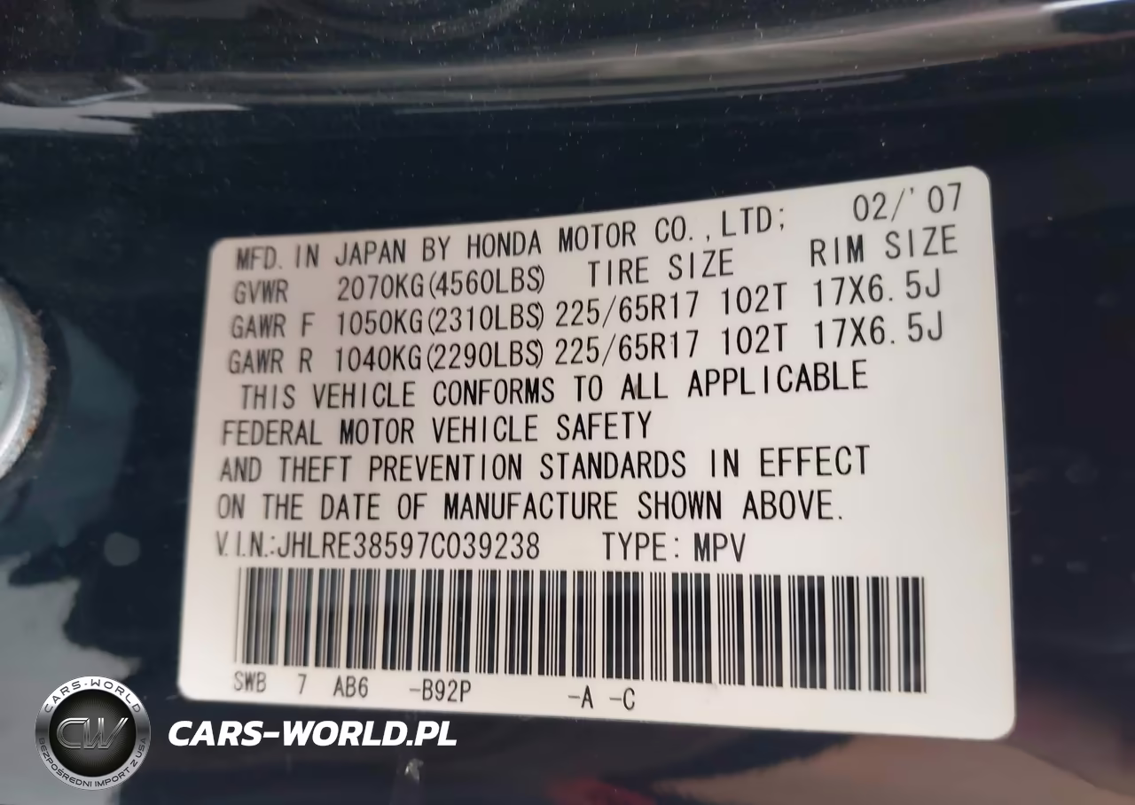 2007 Honda Cr-V Ex VIN:JHLRE38597C039238 - 9