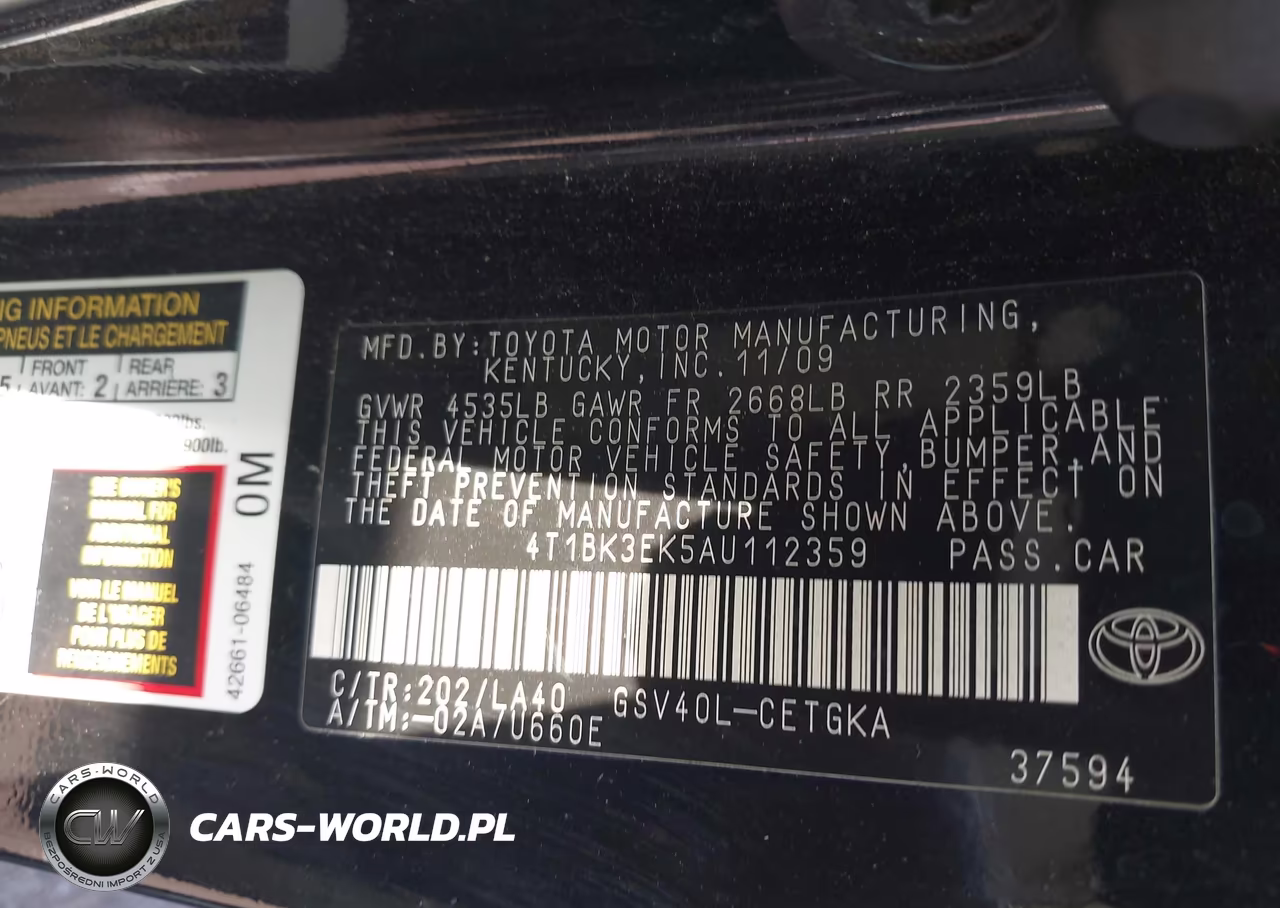 2010 Toyota Camry Xle V6 VIN:4T1BK3EK5AU112359 - 9