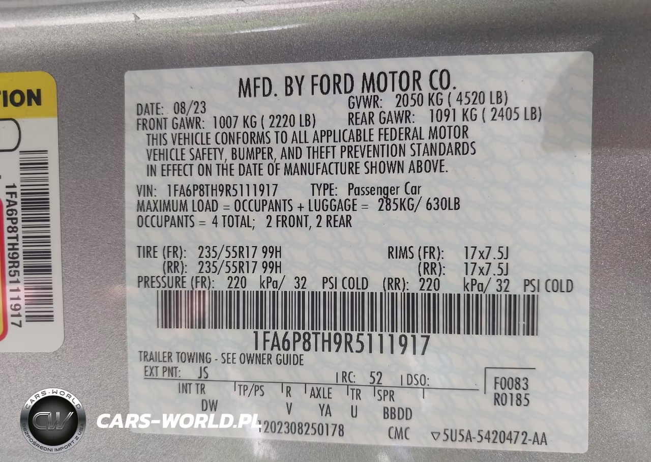 2024 Ford Mustang Ecoboost Fastback VIN:1FA6P8TH9R5111917 - 9