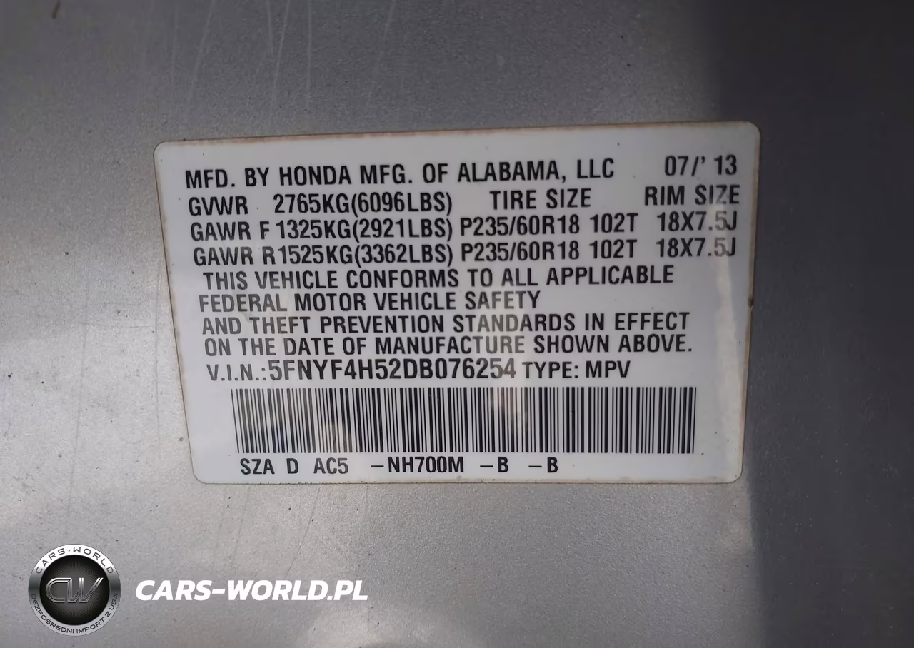 2013 Honda Pilot Ex-L VIN:5FNYF4H52DB076254 - 9