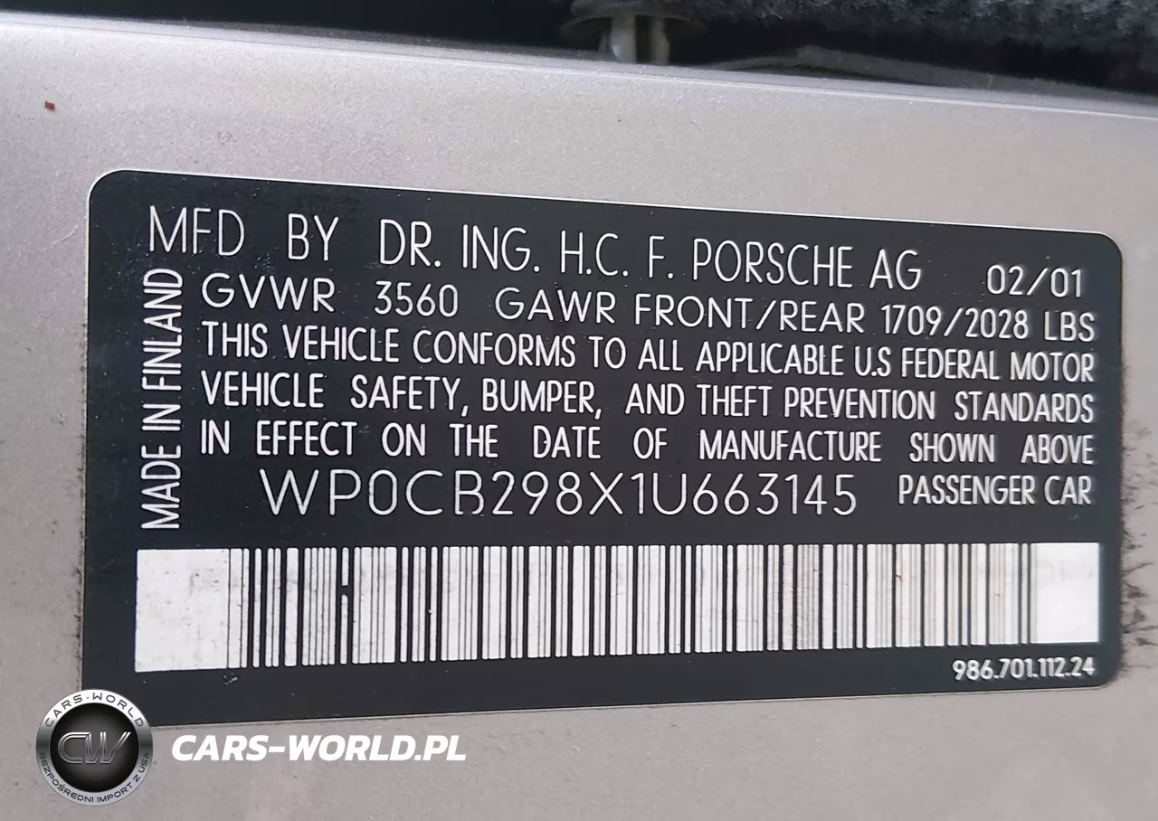 2001 Porsche Boxster S VIN:WP0CB298X1U663145 - 9