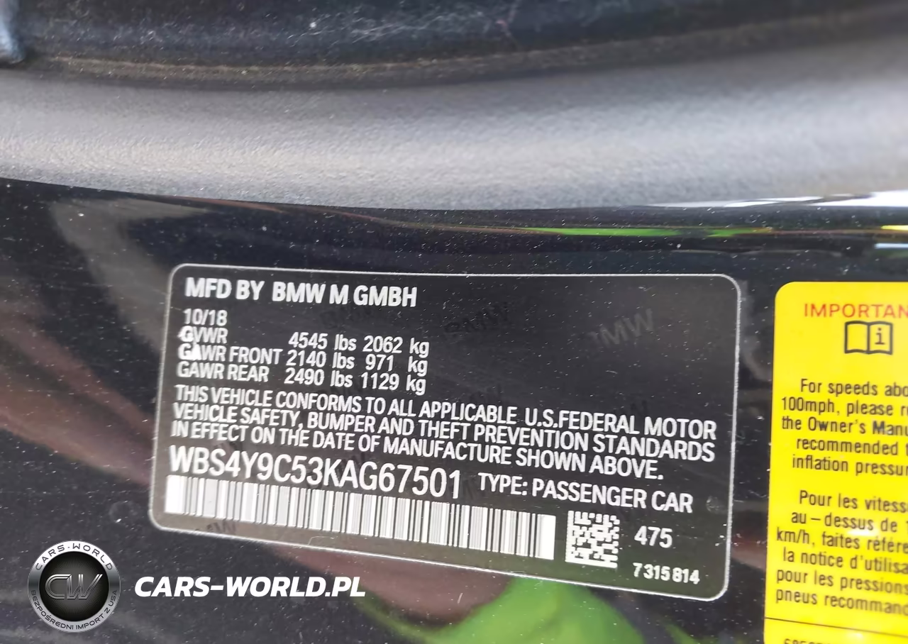 2019 BMW M4 VIN:WBS4Y9C53KAG67501 - 9