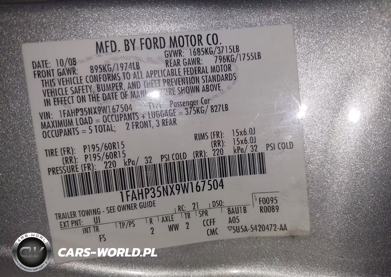 2009 Ford Focus Se VIN:1FAHP35NX9W167504 - 9