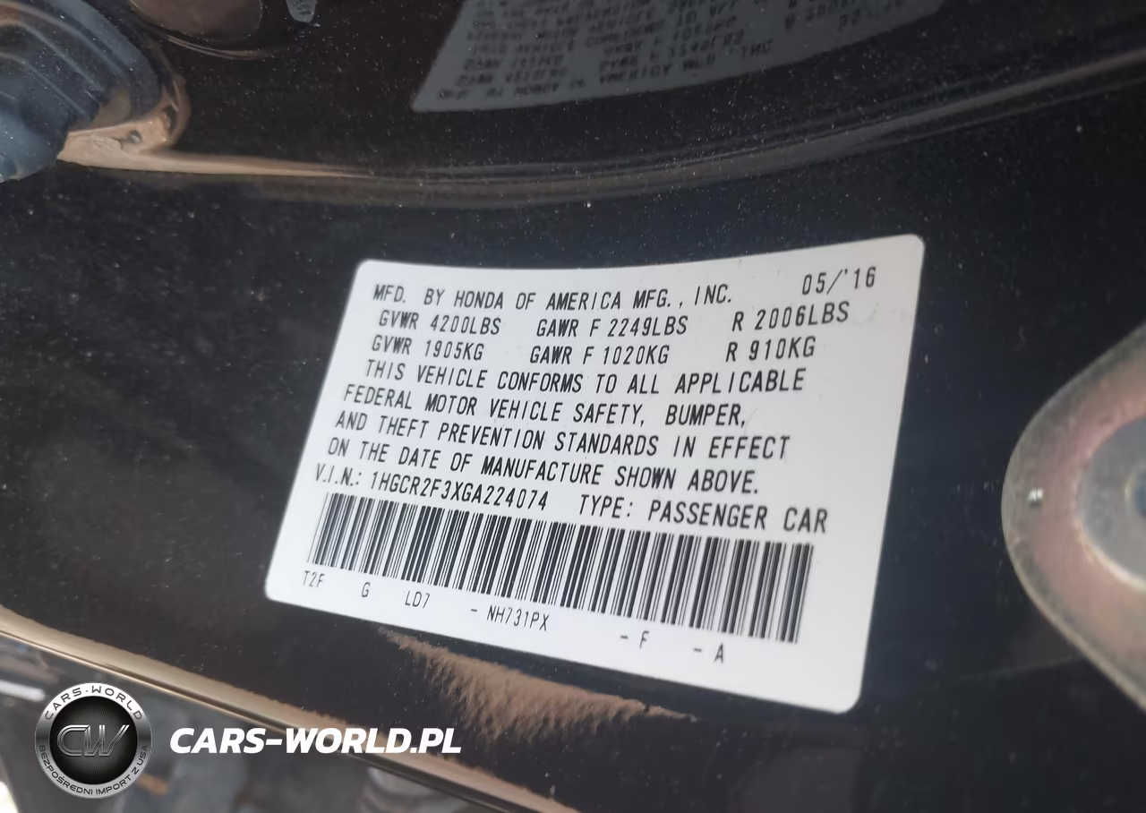 2016 Honda Accord Lx VIN:1HGCR2F3XGA224074 - 9