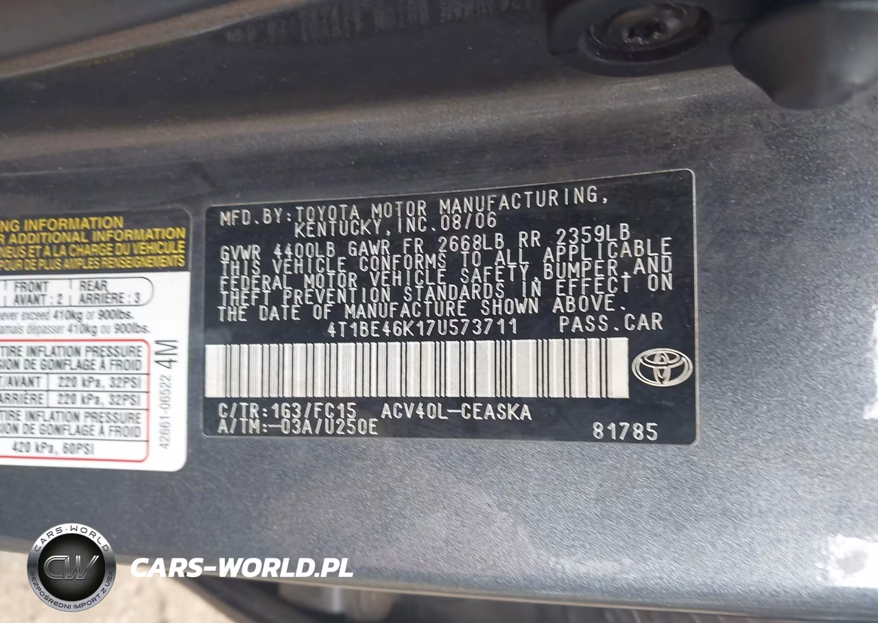 2007 Toyota Camry Se VIN:4T1BE46K17U573711 - 9
