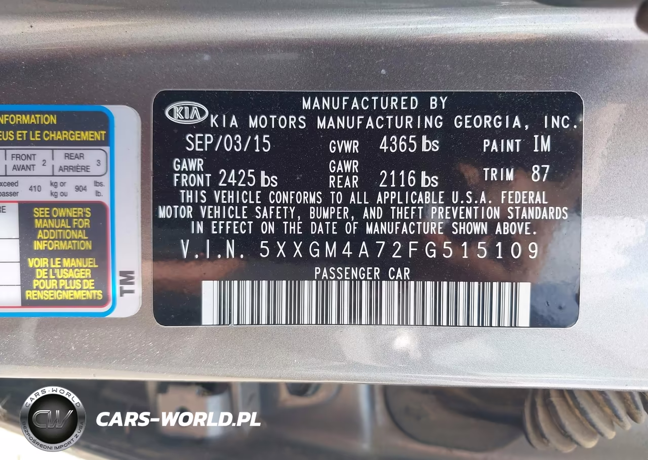 2015 Kia Optima Lx VIN:5XXGM4A72FG515109 - 9