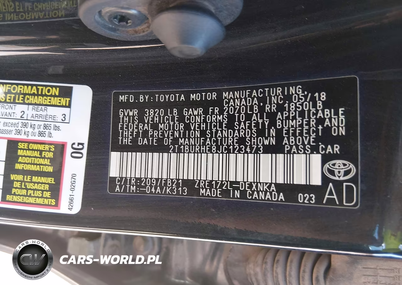 2018 Toyota Corolla Le VIN:2T1BURHE8JC123473 - 9