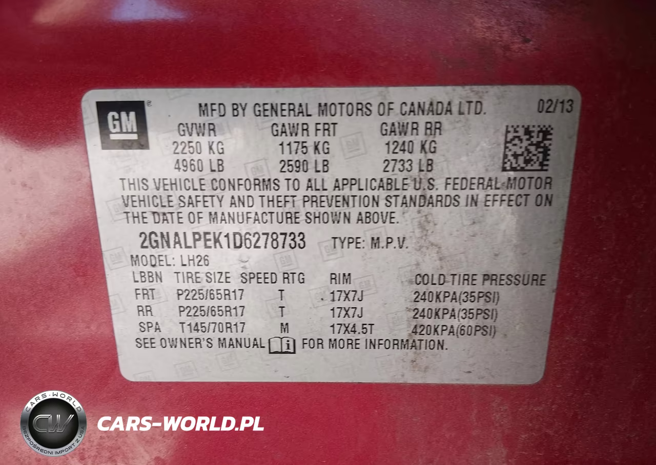 2013 Chevrolet Equinox Lt VIN:2GNALPEK1D6278733 - 9