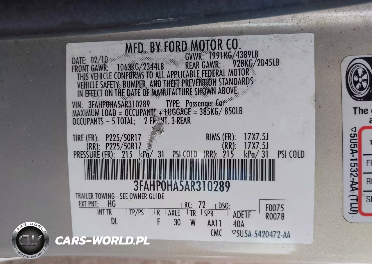 2010 Ford Fusion Se VIN:3FAHP0HA5AR310289 - 9