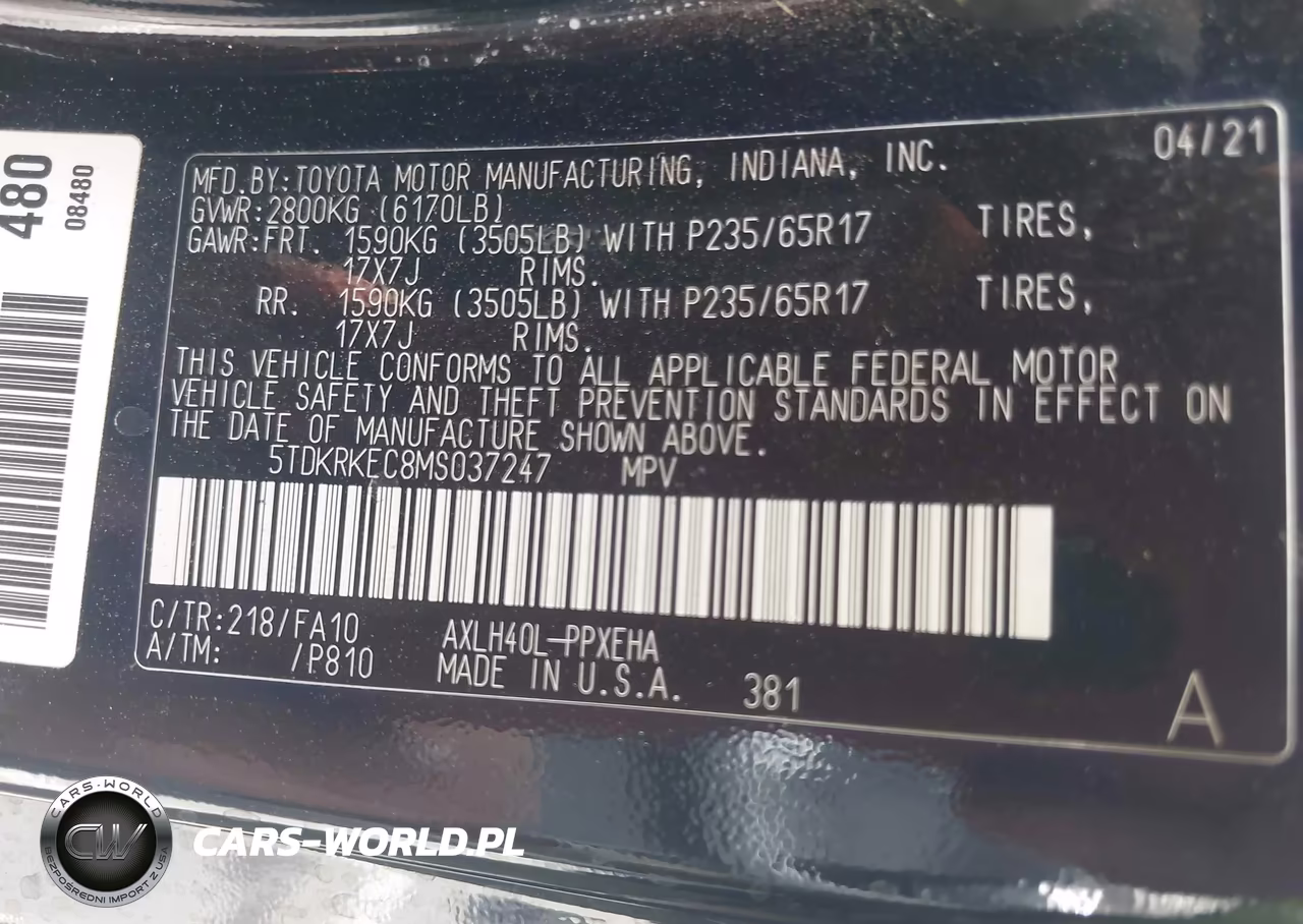 2021 Toyota Sienna Le VIN:5TDKRKEC8MS037247 - 9