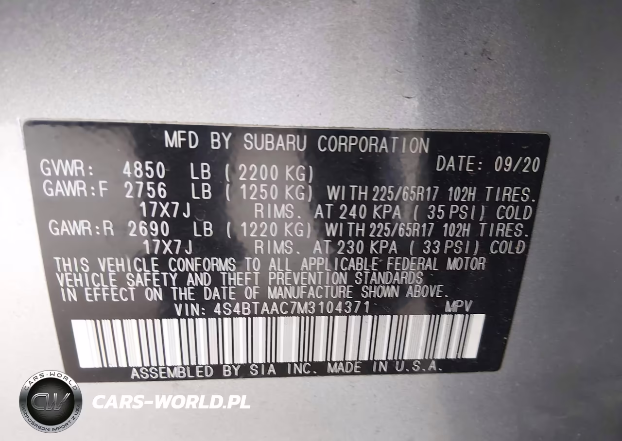 2021 Subaru Outback VIN:4S4BTAAC7M3104371 - 9