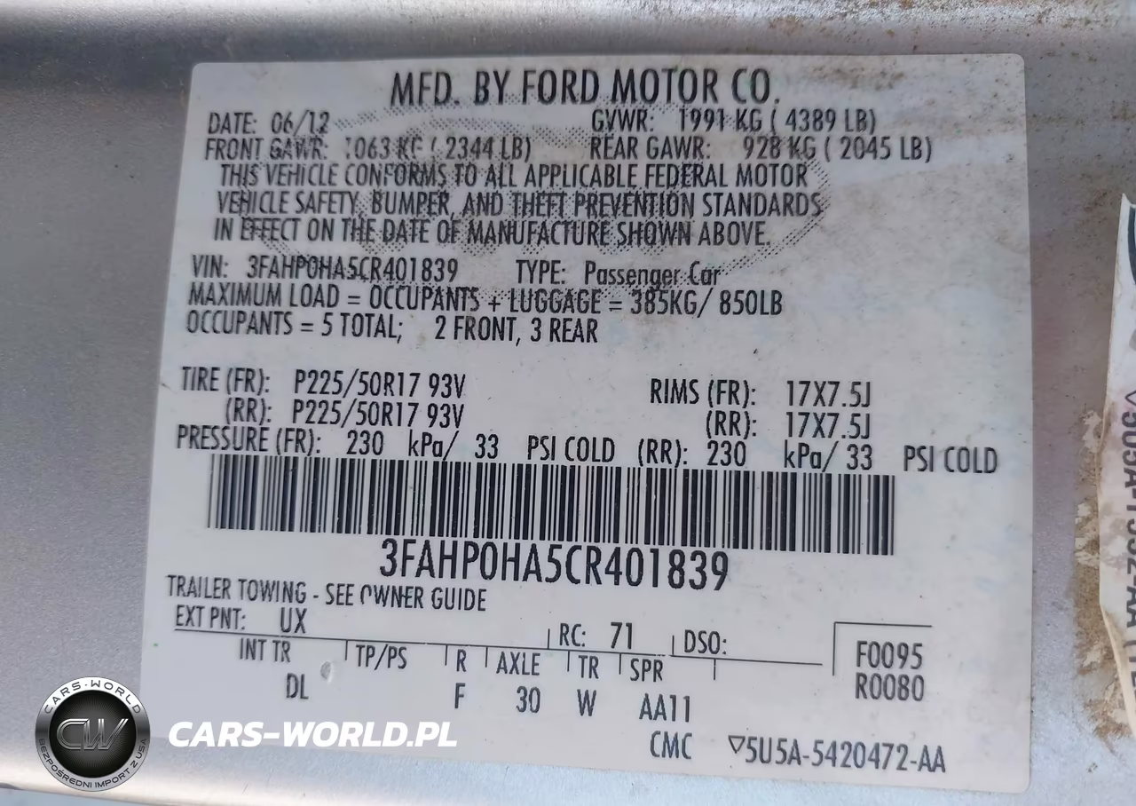 2012 Ford Fusion Se VIN:3FAHP0HA5CR401839 - 9