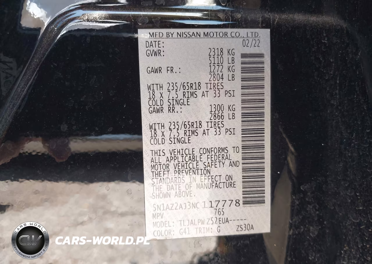 2022 Nissan Murano S Fwd VIN:5N1AZ2AJ3NC117778 - 9
