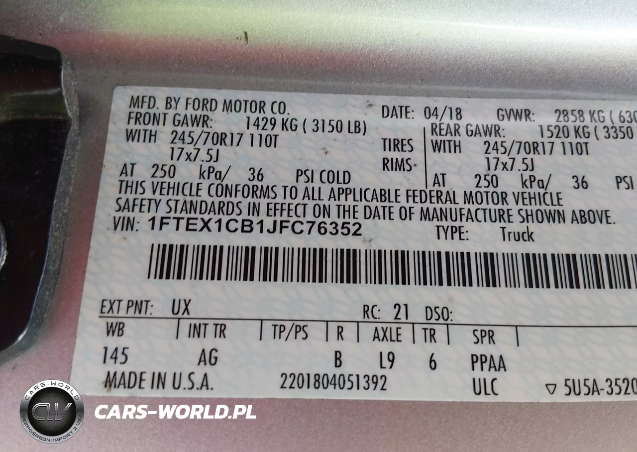 2018 Ford F-150 Xl-Xlt VIN:1FTEX1CB1JFC76352 - 9