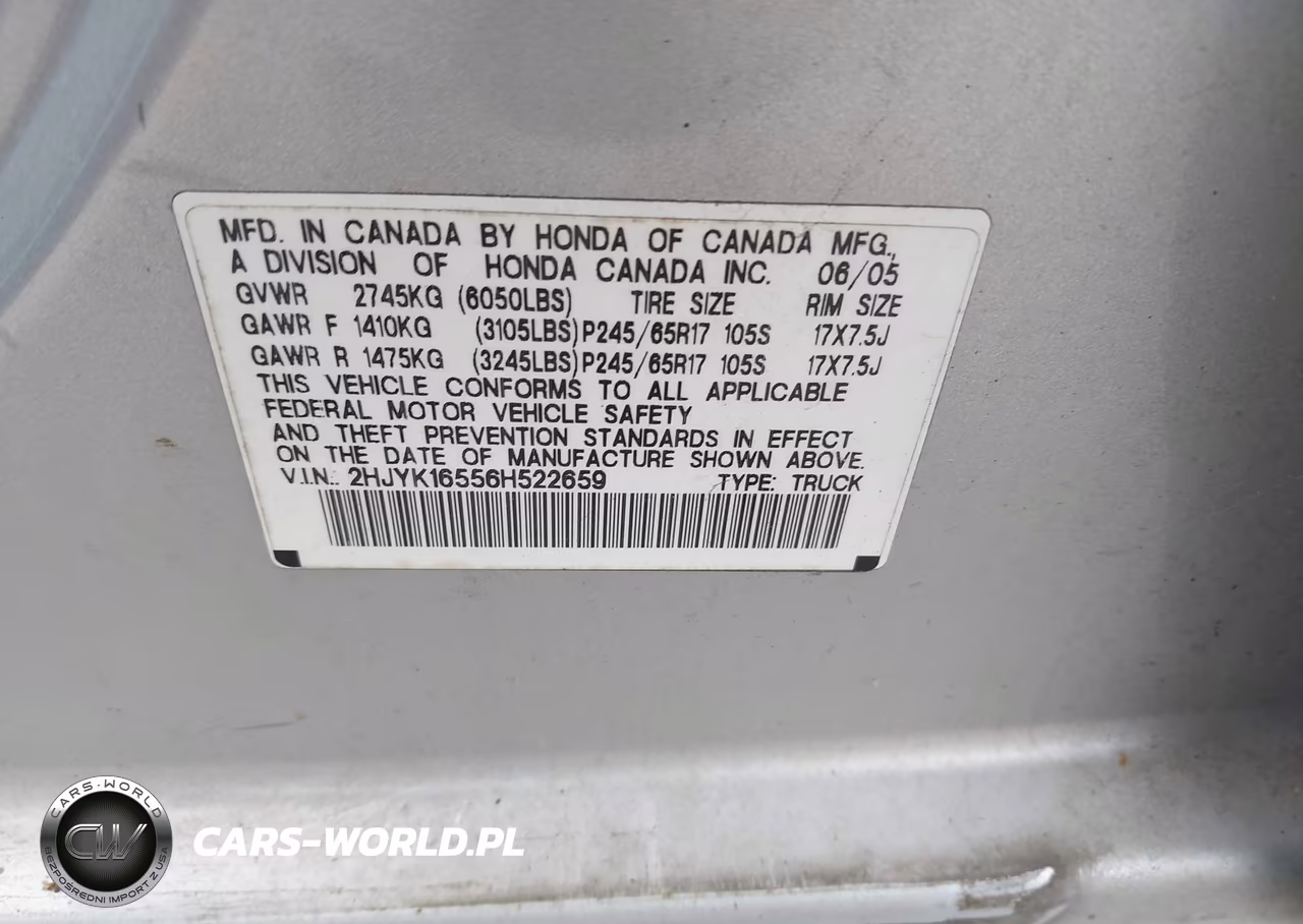 2006 Honda Ridgeline Rtl VIN:2HJYK16556H522659 - 9