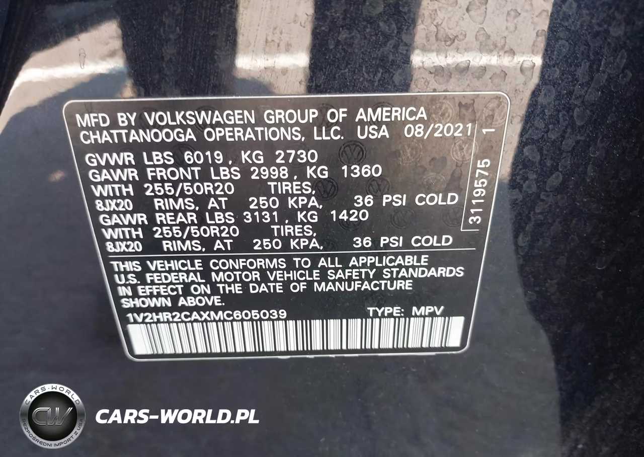 2021 Volkswagen Atlas 3.6L V6 Se W-Technology VIN:1V2HR2CAXMC605039 - 9