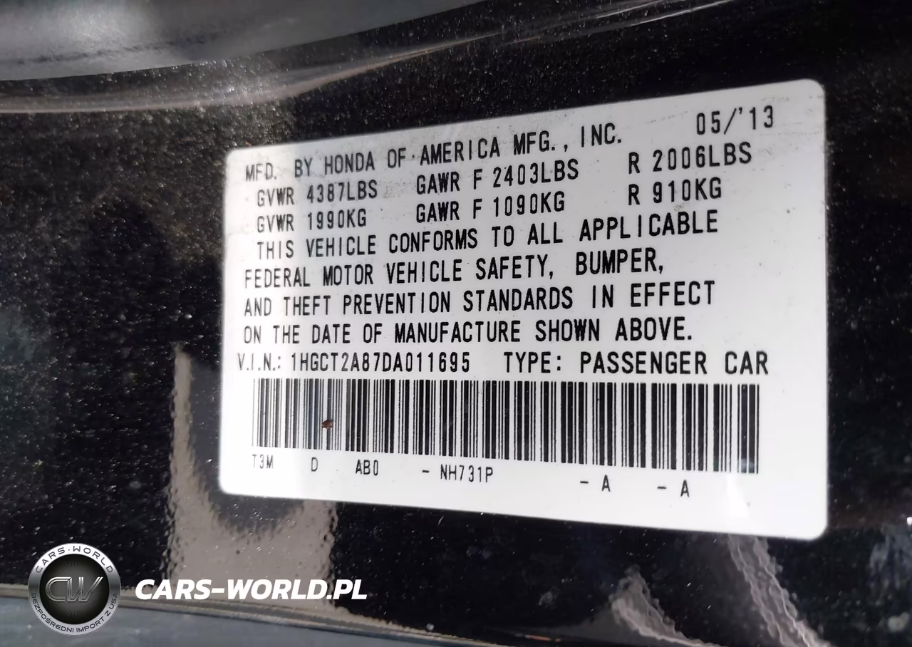 2013 Honda Accord Ex-L V-6 VIN:1HGCT2A87DA011695 - 9