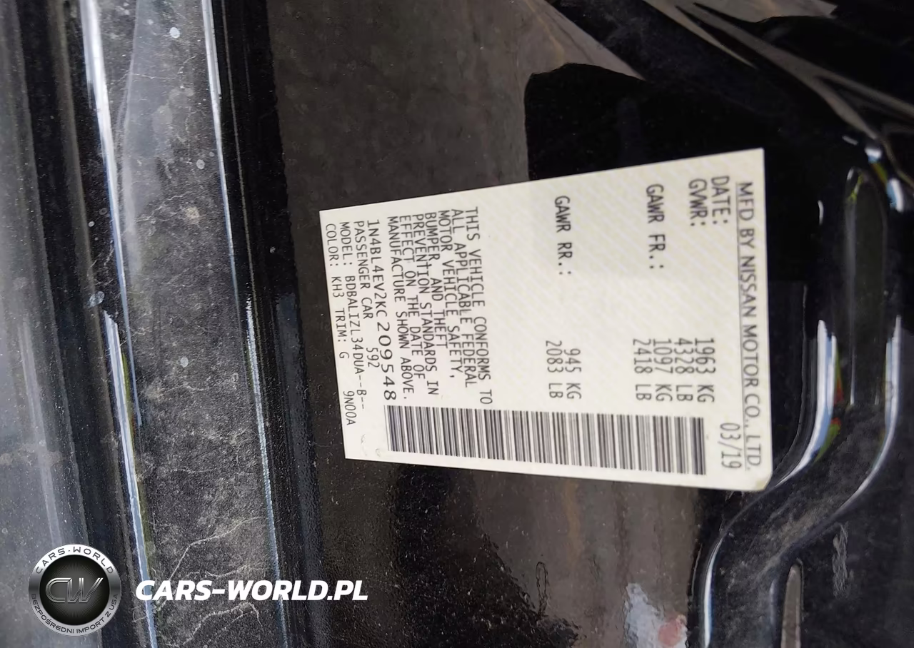 2019 Nissan Altima 2.5 Sl VIN:1N4BL4EV2KC209548 - 9