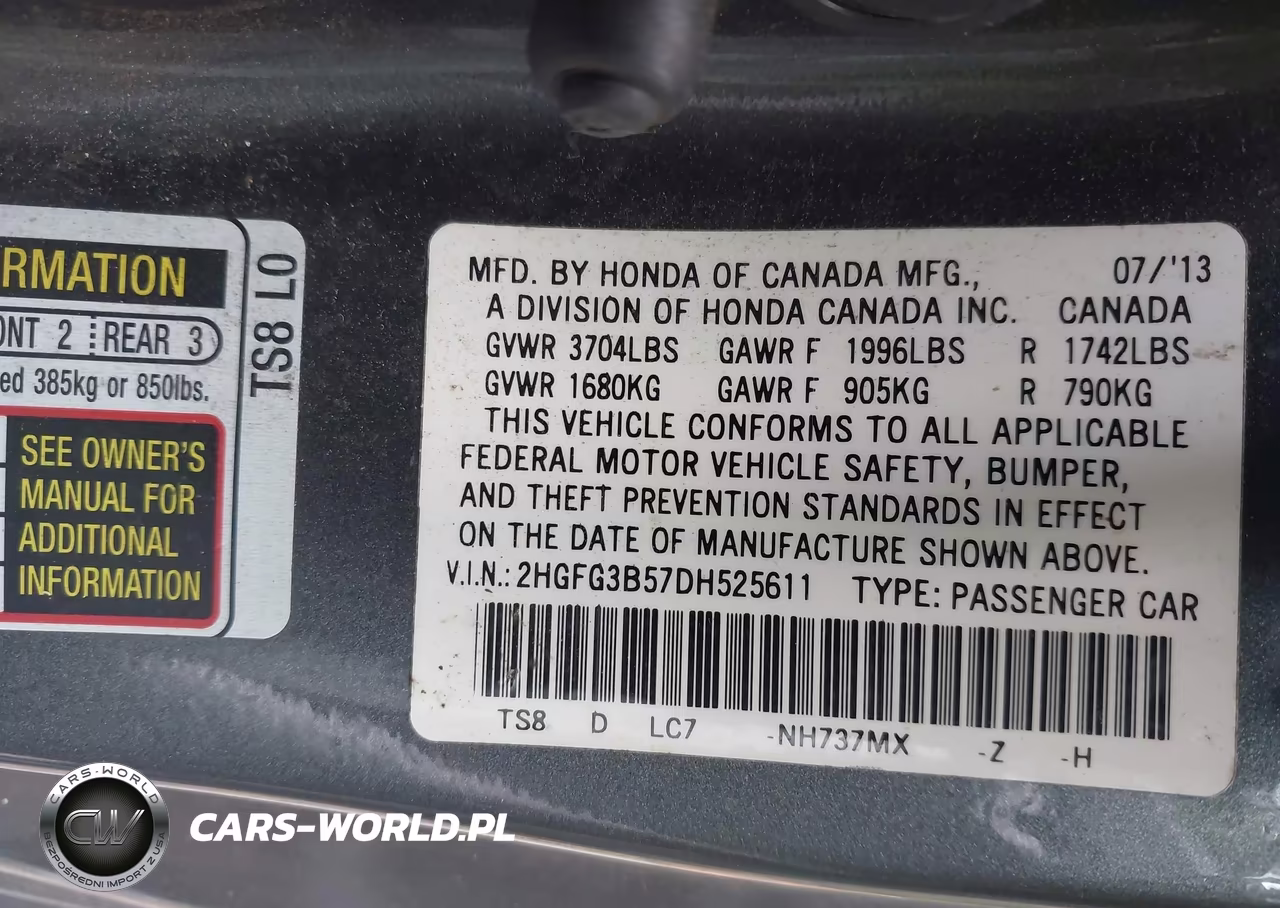 2013 Honda Civic Lx VIN:2HGFG3B57DH525611 - 9