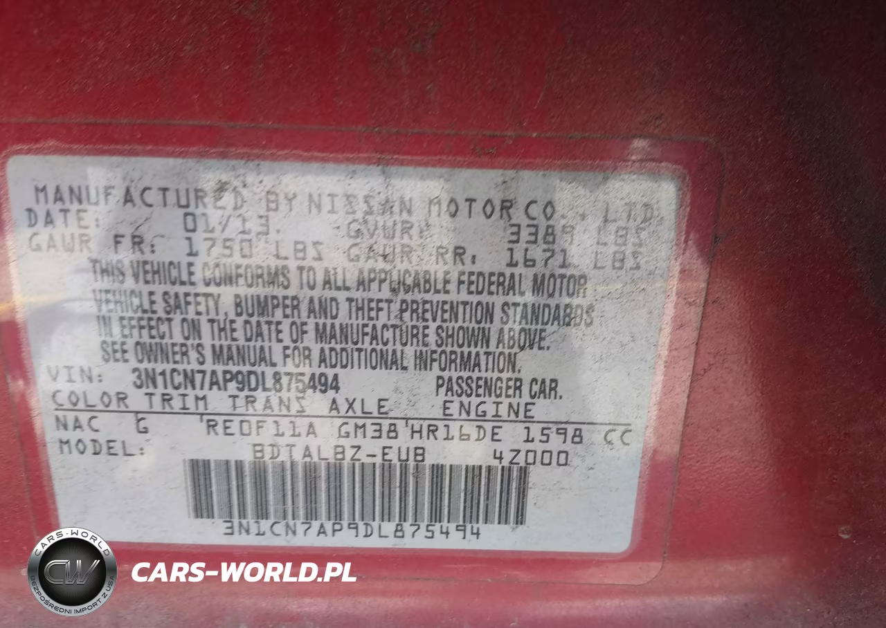 2013 Nissan Versa 1.6 Sv VIN:3N1CN7AP9DL875494 - 9