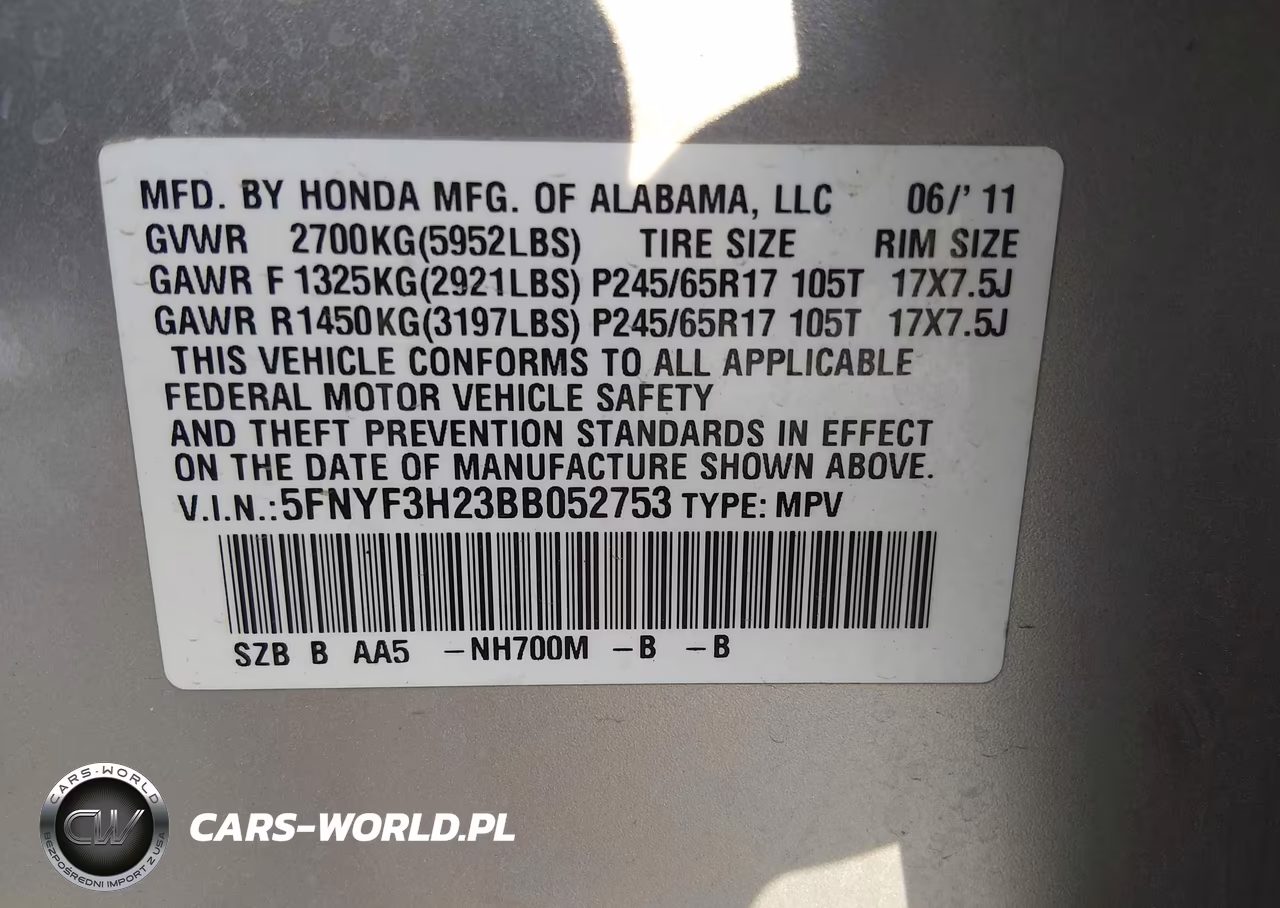 2011 Honda Pilot Lx VIN:5FNYF3H23BB052753 - 9