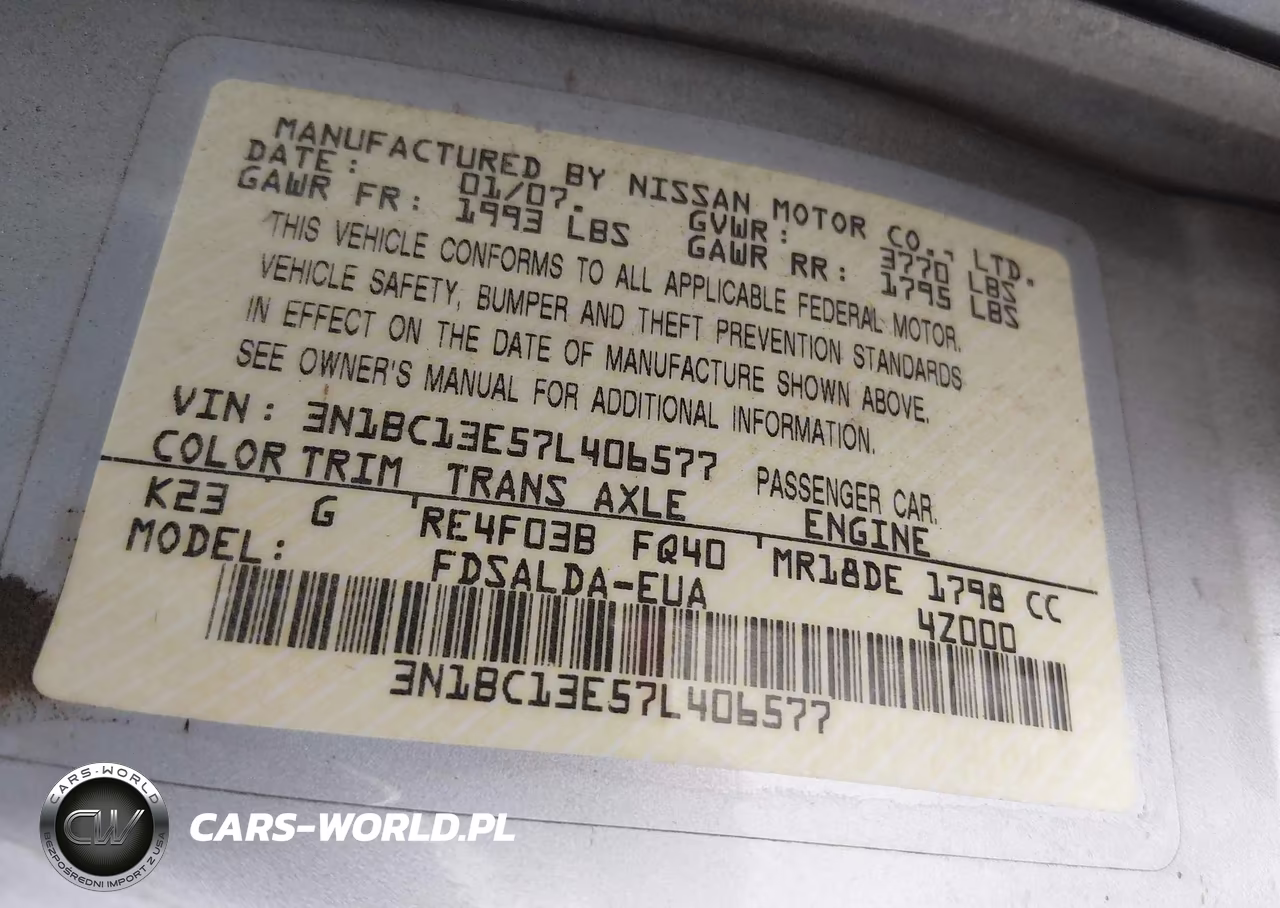 2007 Nissan Versa 1.8S VIN:3N1BC13E57L406577 - 9
