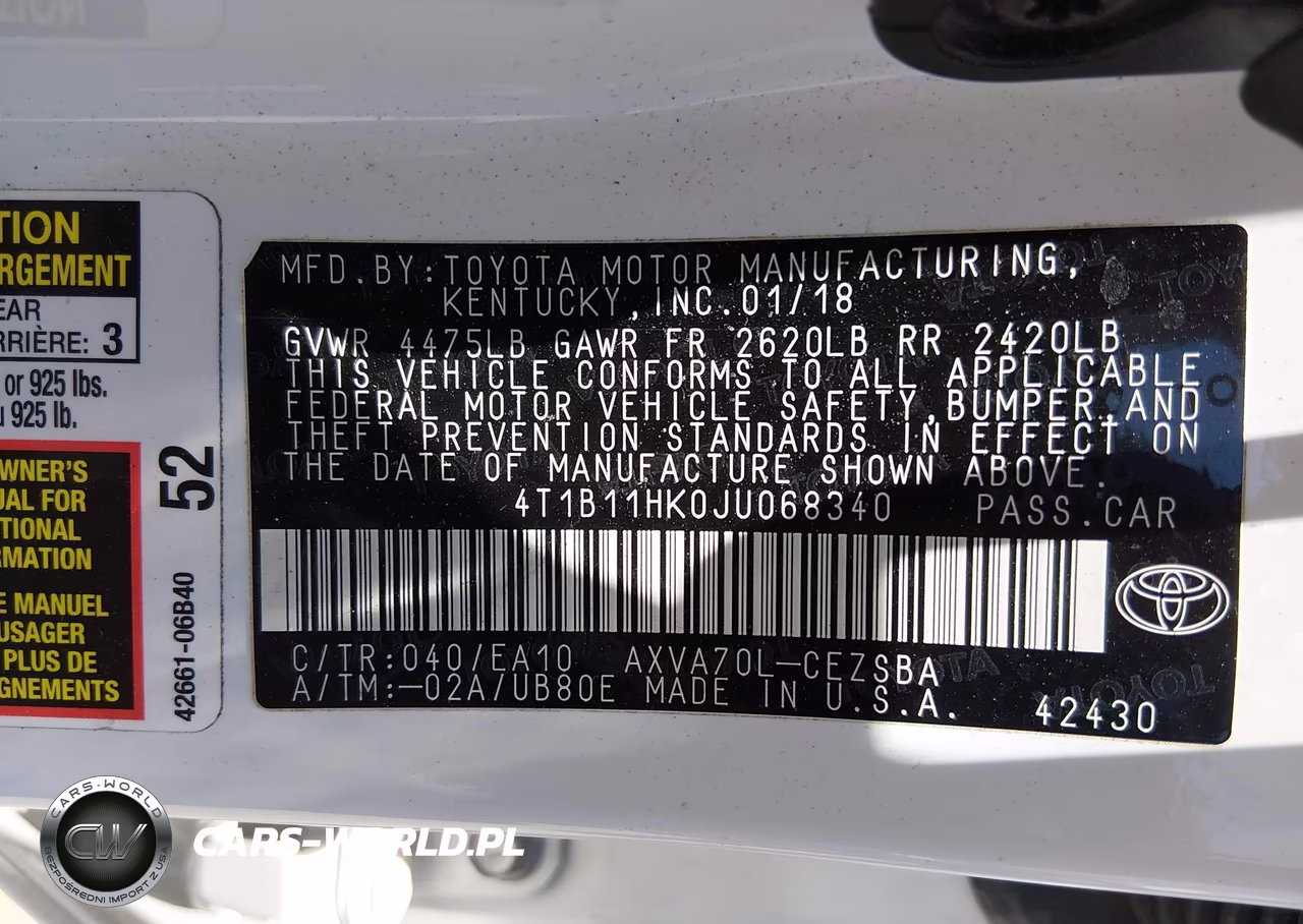 2018 Toyota Camry Se VIN:4T1B11HK0JU068340 - 9
