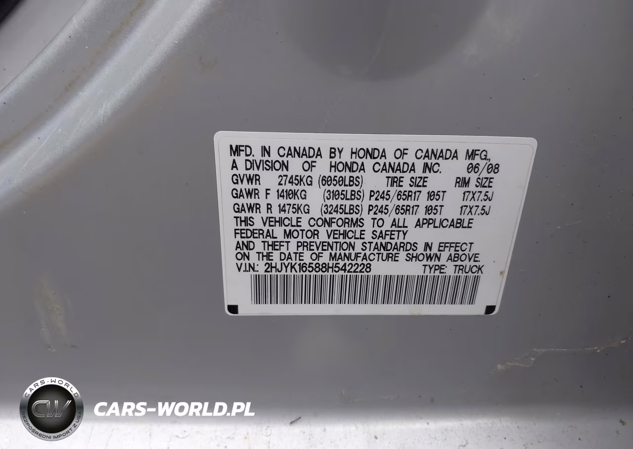 2008 Honda Ridgeline Rtl VIN:2HJYK16588H542228 - 9