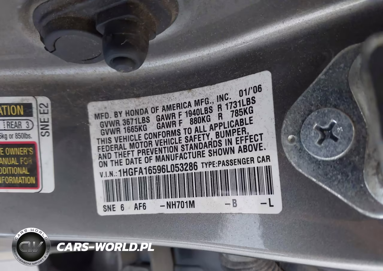 2006 Honda Civic Lx VIN:1HGFA16596L053286 - 9