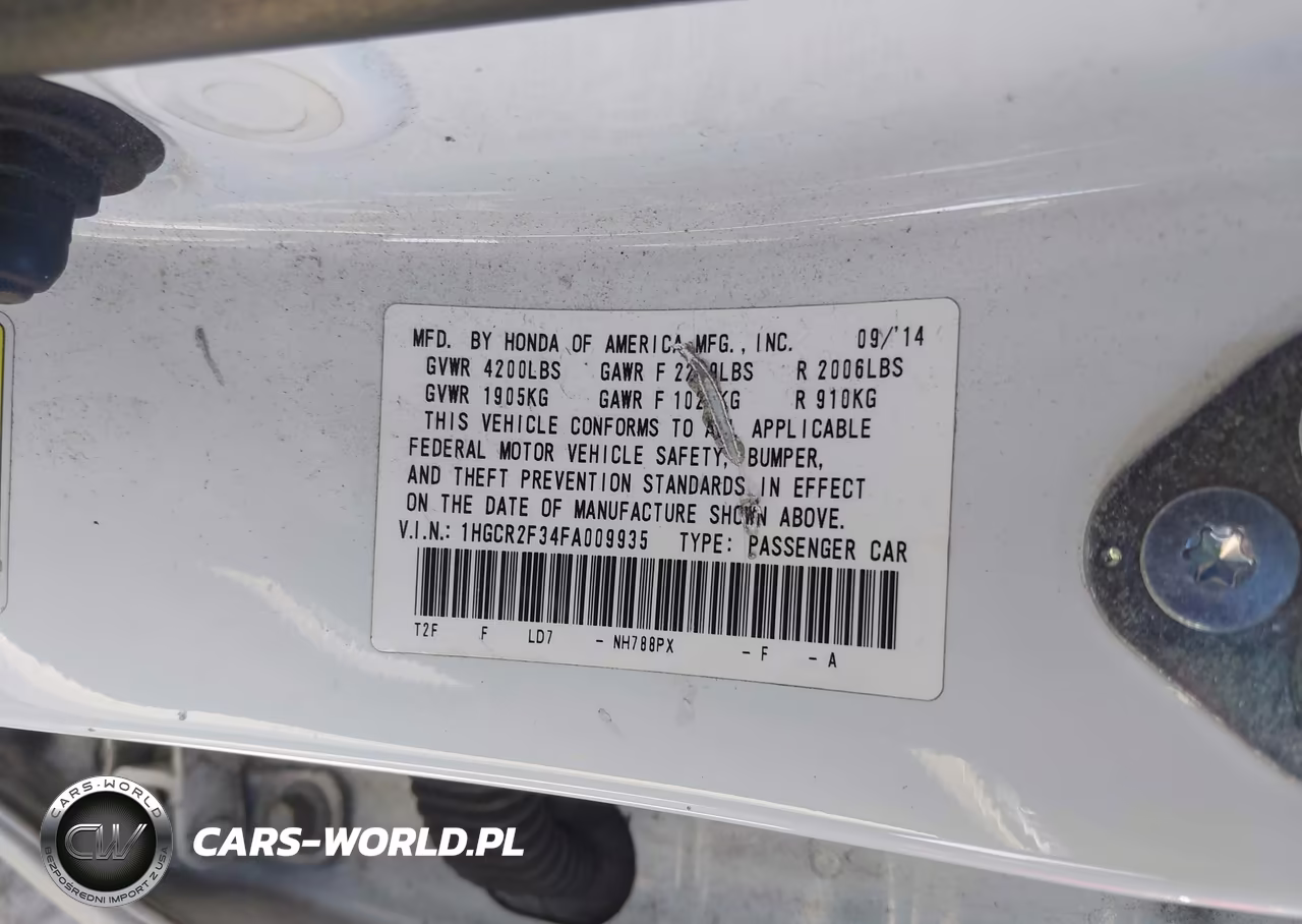 2015 Honda Accord Lx VIN:1HGCR2F34FA009935 - 9