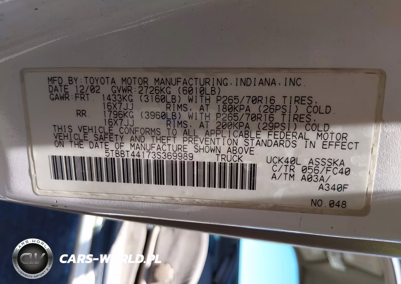 2003 Toyota Tundra Sr5 V8 VIN:5TBBT44173S369989 - 9