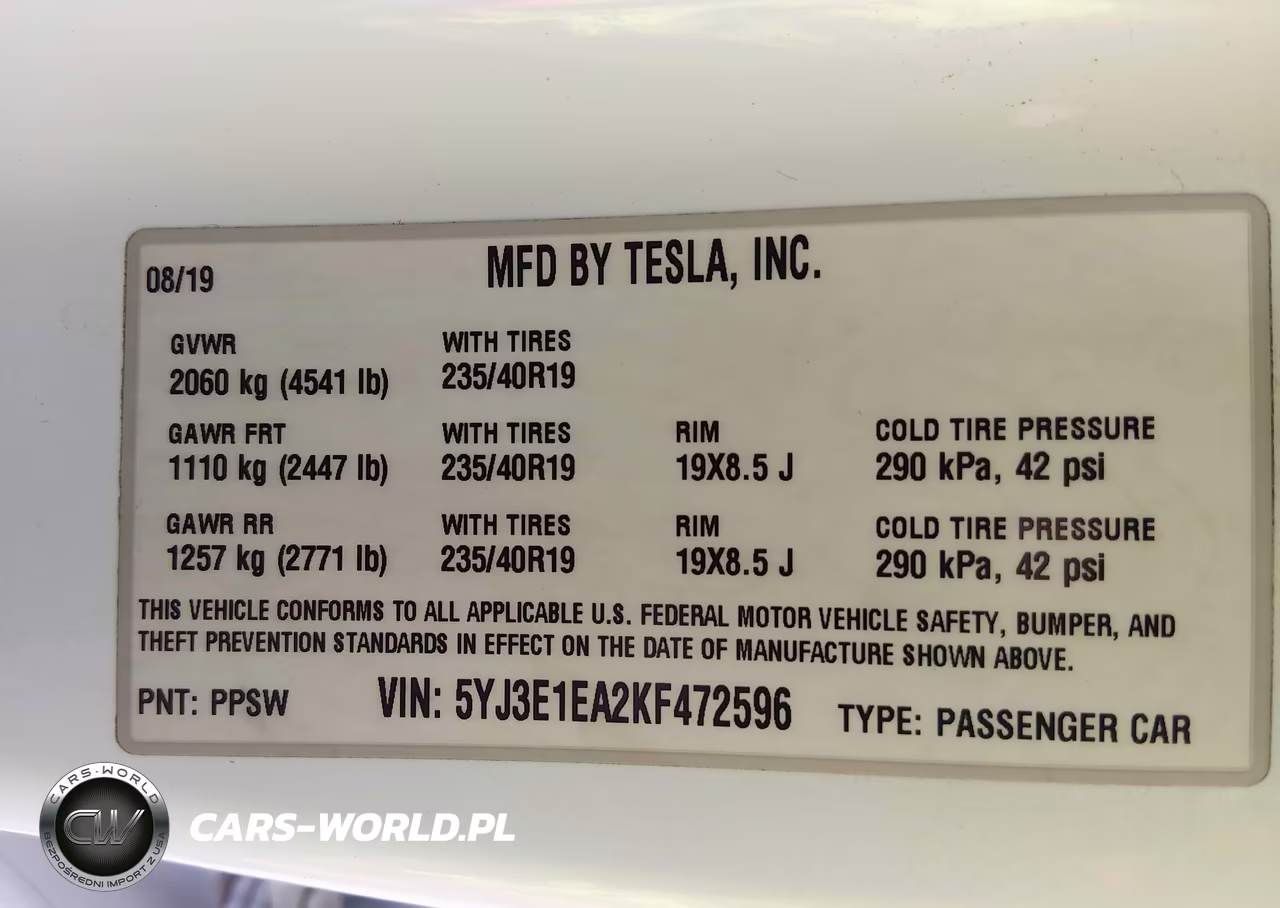2019 Tesla Model 3 VIN:5YJ3E1EA2KF472596 - 8