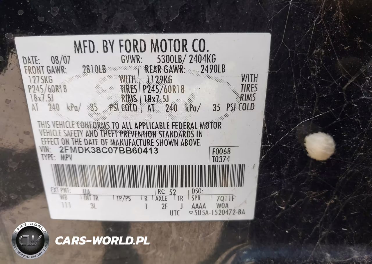 2007 Ford Edge Sel VIN:2FMDK38C07BB60413 - 9