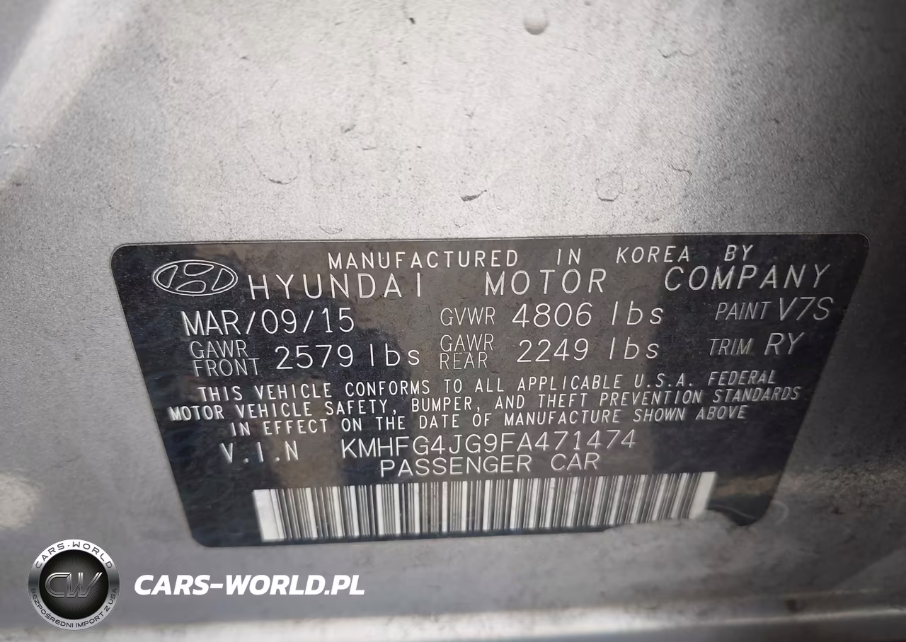 2015 Hyundai Azera VIN:KMHFG4JG9FA471474 - 9