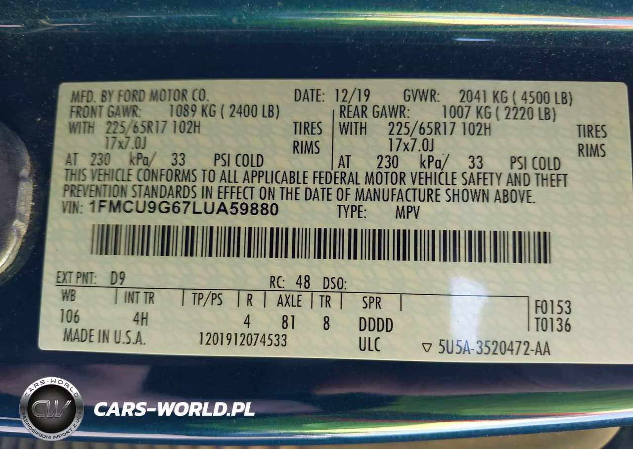 2020 Ford Escape Se VIN:1FMCU9G67LUA59880 - 9